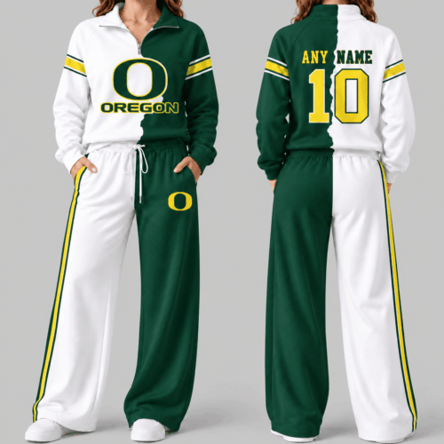 Oregon Ducks | NCAA Split Color Quarter Zip Wide Leg Set TD