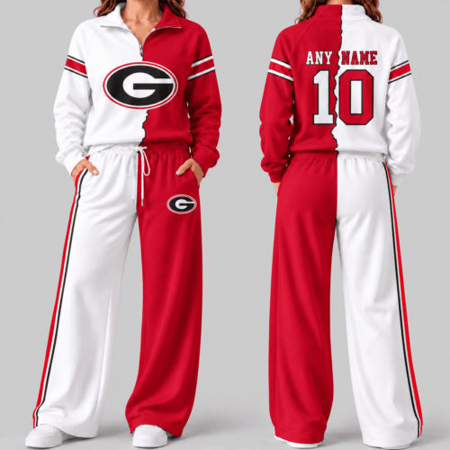 Georgia Bulldogs | NCAA Split Color Quarter Zip Wide Leg Set TD