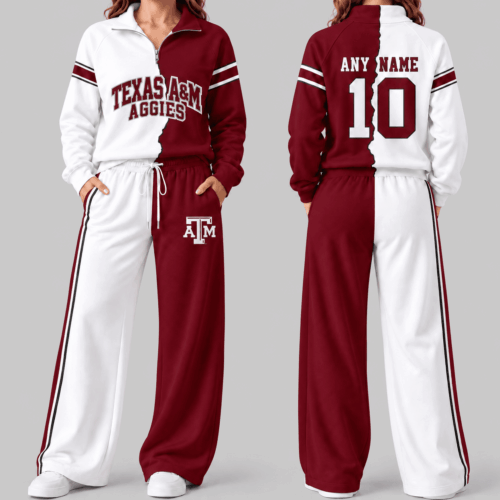 Texas A&M Aggies | NCAA Split Color Quarter Zip Wide Leg Set TD