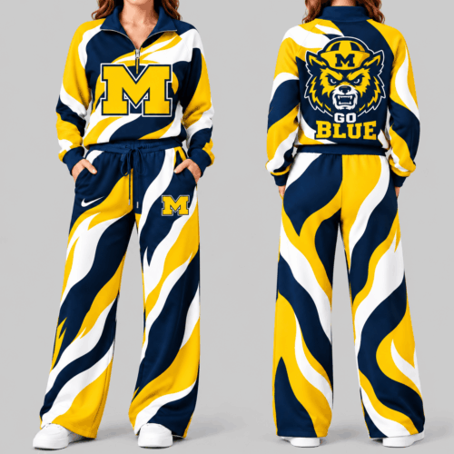 Michigan Wolverines | NCAA Wave Pattern Mascot Quarter Zip Set TD