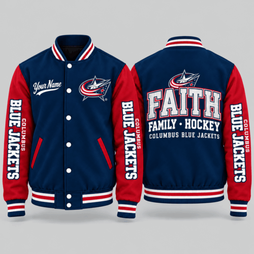 Columbus Blue Jackets | NHL Faith Family Football Varsity Jacket TD
