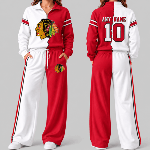 Chicago Blackhawks | NHL Split Color Quarter Zip Wide Leg Set TD
