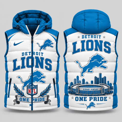 Detroit Lions | NFL Winged Crest Hooded Puffer Vest TD