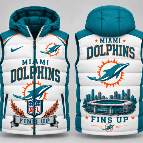 Miami Dolphins | NFL Winged Crest Hooded Puffer Vest TD