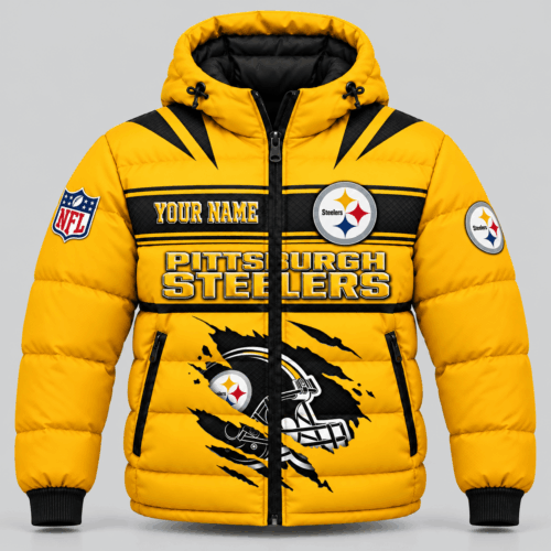 Pittsburgh Steelers | NFL Torn Logo Hooded Puffer Jacket TD