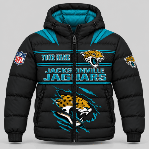 Jacksonville Jaguars | NFL Torn Logo Hooded Puffer Jacket TD