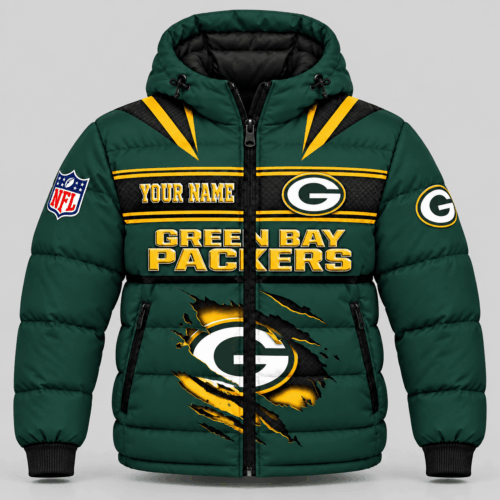 Green Bay Packers | NFL Torn Logo Hooded Puffer Jacket TD