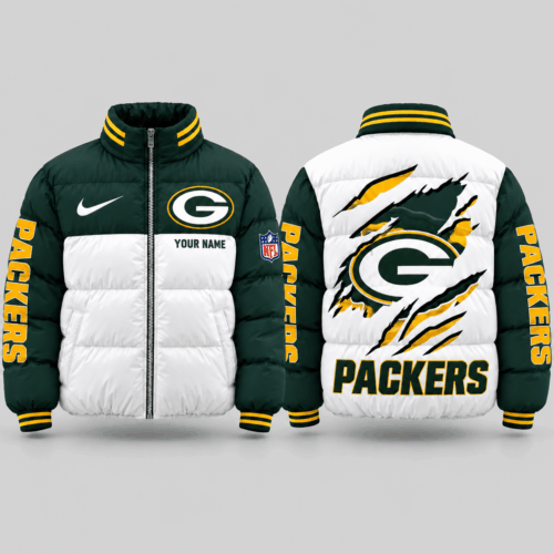 Green Bay Packers | NFL Torn Logo Color Block Puffer Jacket TD