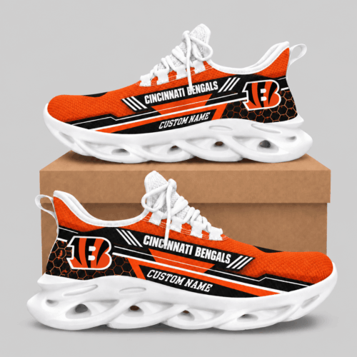 Cincinnati Bengals | NFL Custom Name Wave Sole Sneakers TD