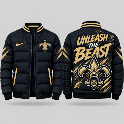 New Orleans Saints | NFL Roaring Mascot Puffer Bomber Jacket TD