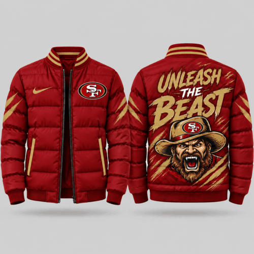 San Francisco 49ers | NFL Roaring Mascot Puffer Bomber Jacket TD