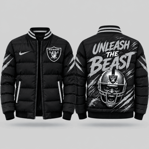 Las Vegas Raiders | NFL Roaring Mascot Puffer Bomber Jacket TD