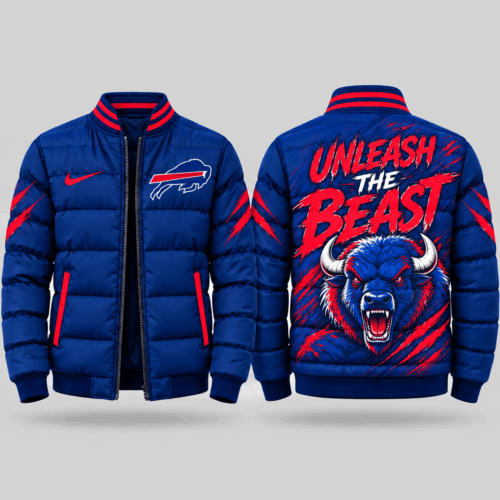 Buffalo Bills | NFL Roaring Mascot Puffer Bomber Jacket TD