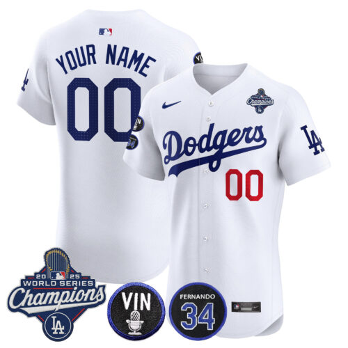 Dodgers 2025 World Series Champions Vapor Premier Elite Custom Jersey - Vin Scully & Fernando Patch - All Stitched