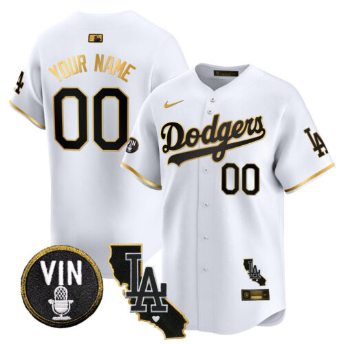 Los Angeles Dodgers Vin & California Patch Gold Trim Vapor Premier Limited Custom Jersey