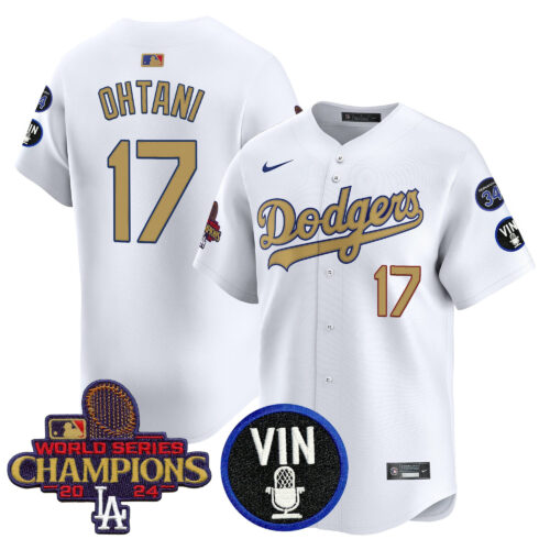 Men's Los Angeles Dodgers 2025 Vin Scully & #34 Fernando Patch Gold Vapor Premier Limited Jersey - All Stitched