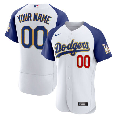 Los Angeles Dodgers Gold Trim Flex Base Custom Jersey - All Stitched
