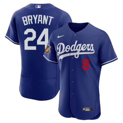 Kobe Bryant Lakers Patch Los Angeles Dodgers Flex Base Jersey - All Stitched