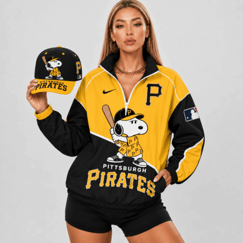 Pittsburgh Pirates | Premium MLB Snoopy Clubhouse Swing V-neck Jacket And Cap Set