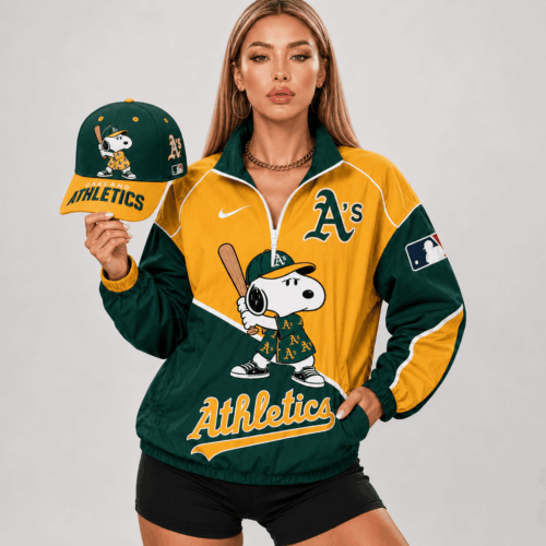 Athletics | Premium MLB Snoopy Clubhouse Swing V-neck Jacket And Cap Set