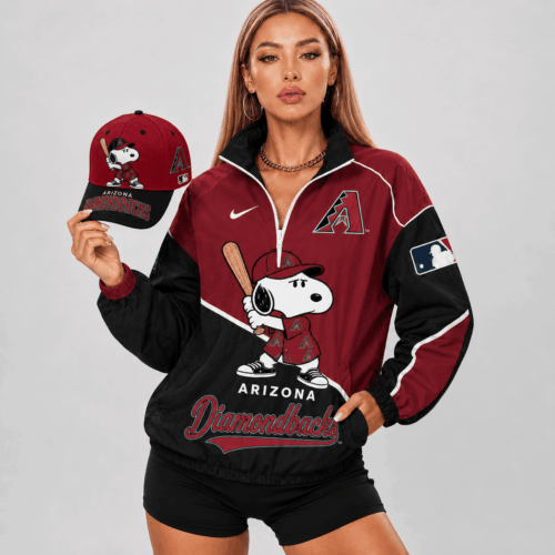 Arizona Diamondbacks | Premium MLB Snoopy Clubhouse Swing V-neck Jacket And Cap Set