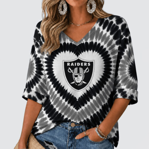 Las Vegas Raiders | Premium NFL Tie Dye V-neck Long Sleeve Shirt