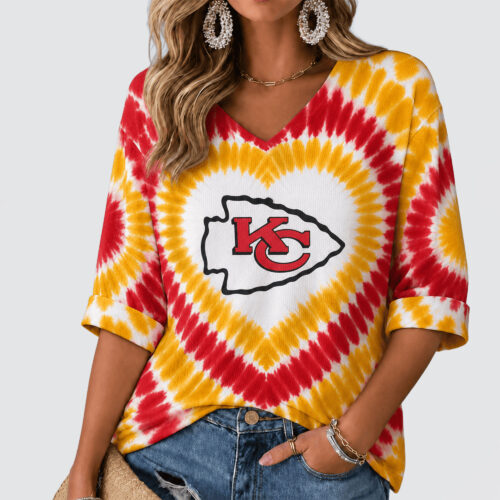 Kansas City Chiefs | Premium NFL Tie Dye V-neck Long Sleeve Shirt