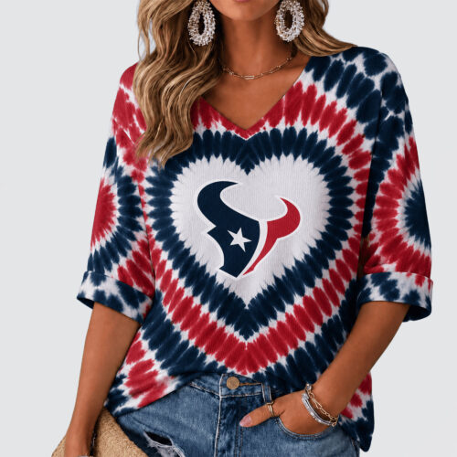 Houston Texans | Premium NFL Tie Dye V-neck Long Sleeve Shirt