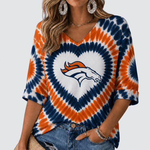 Denver Broncos | Premium NFL Tie Dye V-neck Long Sleeve Shirt