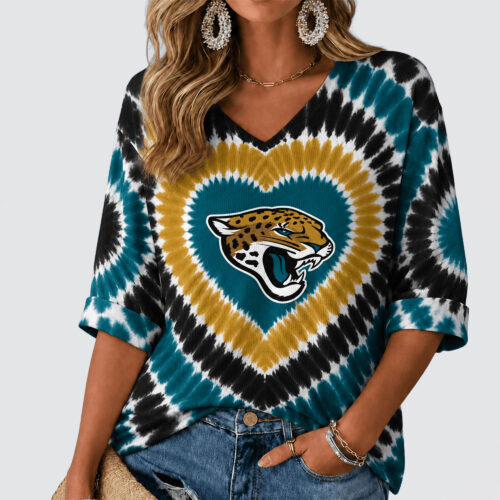 Jacksonville Jaguars | Premium NFL Tie Dye V-neck Long Sleeve Shirt