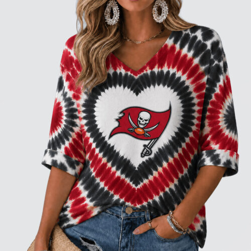 Tampa Bay Buccaneers | Premium NFL Tie Dye V-neck Long Sleeve Shirt