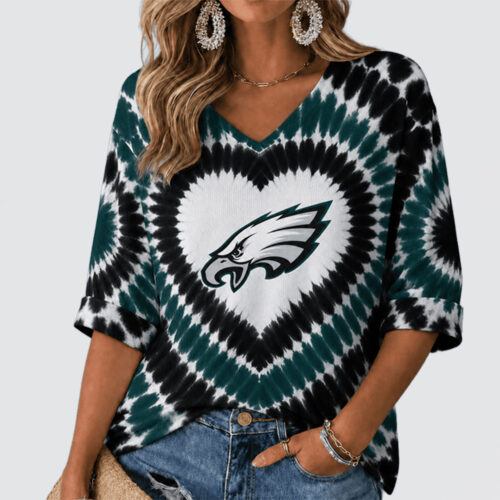 Philadelphia Eagles | Premium NFL Tie Dye V-neck Long Sleeve Shirt