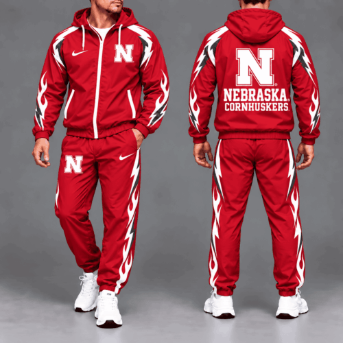 Nebraska Cornhuskers | Premium NCAA Elevate Performance Full-Zip Hooded Jacket & Jogger Pants Set NTH1