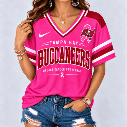 Tampa Bay Buccaneers | Premium NFL Pink Breast Cancer Awareness V-neck Shirt NY