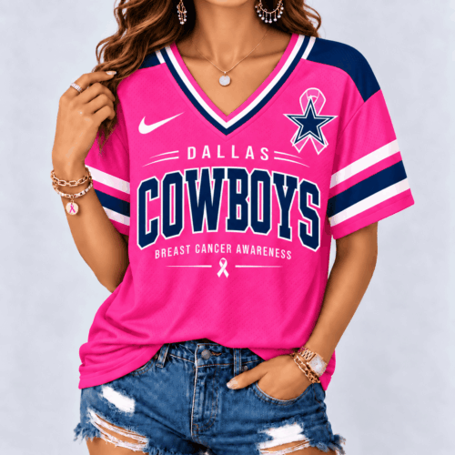 Dallas Cowboys | Premium NFL Pink Breast Cancer Awareness V-neck Shirt NY