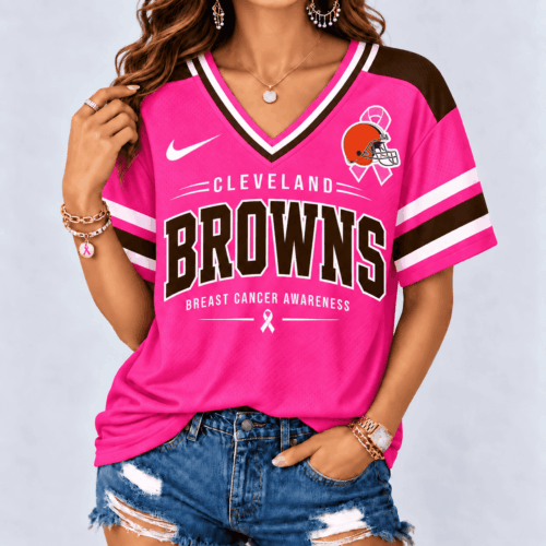 Cleveland Browns | Premium NFL Pink Breast Cancer Awareness V-neck Shirt NY
